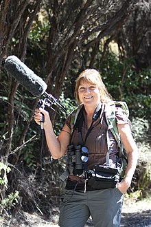 Brunton recording bellbird song at Tawharanui Regional Park Dianne Brunton at Tawharanui Regional Park.jpg