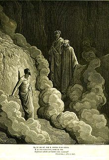 Dante and Virgil encounter Marco Lombardo in Purgatorio 16, as illustrated by Gustave Dore Dore Marco Lombardo.jpg