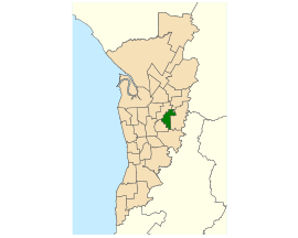 Map of Adelaide, South Australia with electoral district of Hartley highlighted