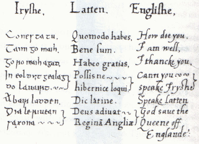 Multilingual phrase book compiled by Sir Christopher Nugent for Elizabeth I of England.