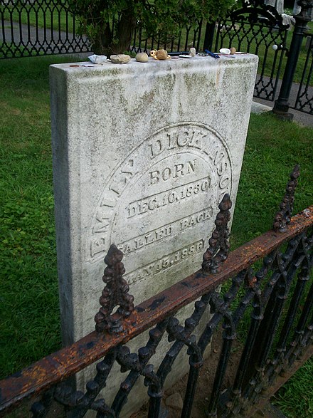 Emily Dickinson's tombstone in the family plot