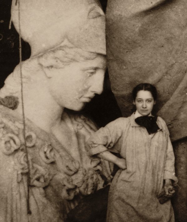 Enid Yandell with her sculpture of Pallas Athena, 1896