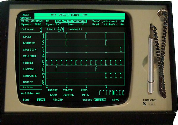 "Page R" and light pen on Fairlight CMI Series II