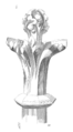 Fleuron du début du XIIIe siècle : section carrée d'un étage de quatre feuilles ou pétales se développant autour d'un bouton central proéminent.