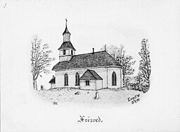 Kyrkan på teckning från 1897.