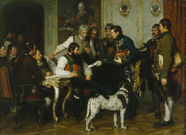 Andreas Hofer and strategy council, painting by Franz von Defregger