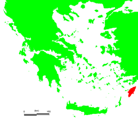 Расположение острова Родос в Эгейском море