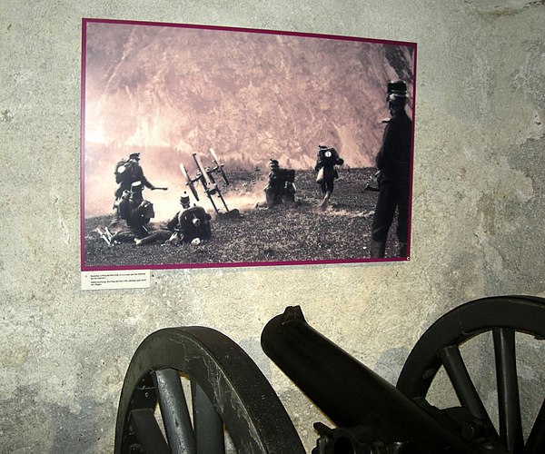 Photograph of the kickback of a cannon, taken in Morges Castle, Switzerland