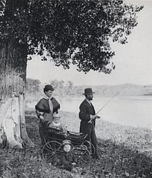 George N. Smith and family at the Yellowstone River, Huntley, Montana, 1881