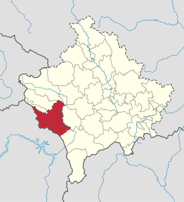 贾科维察市镇在科索沃的位置