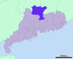Местоположение юрисдикции города Шаогуань в провинции Гуандун 