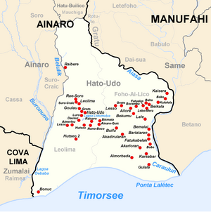 The Suco Leolima forms the west of Hato-Udo.  The place Leolima is located in the center of Sucos.