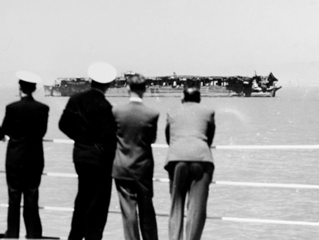 Hulk of USS Independence (CVL-22) in San Francisco Bay in 1947
