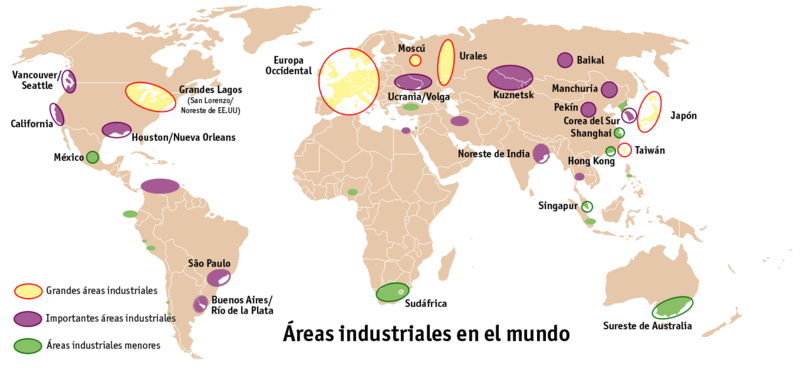 Mapa de las áreas industriales del mundo