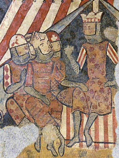 Bishop of Barcelona Berenguer de Palou II (seated) with James I of Aragon