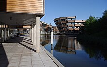 Jubilee Campus. On the right is The Sir Harry and Lady Djanogly Learning Resource Centre. Jubilee Campus MMB T5 Business School North, the Exchange and Djanogly LRC.jpg