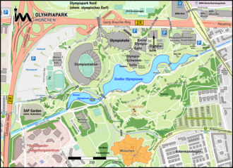 München Olympiapark: Lage und Gliederung, Geschichte, Verkehrsanbindung