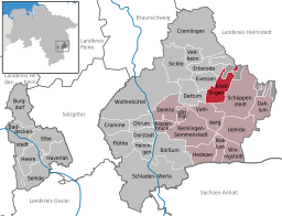 Läget för kommunen Kneitlingen i Landkreis Wolfenbüttel