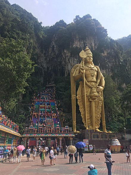 The Batu caves in Malaysia host a monument to Kartikeya, the Hindu god of war.