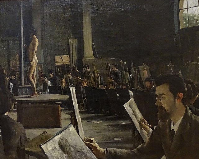 Cabanel's workshop at the School of Fine Arts., 1883, painting by Tancrède Bastet, Museum of Grenoble.