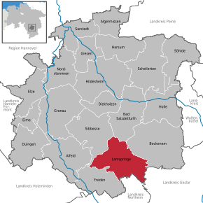 Poziția Lamspringe pe harta districtului Hildesheim