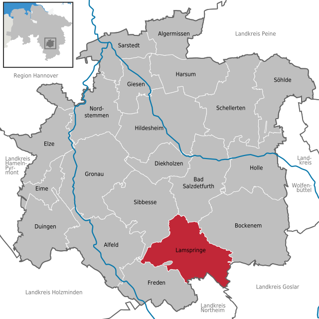 Läget för kommunen Lamspringe i Landkreis Hildesheim