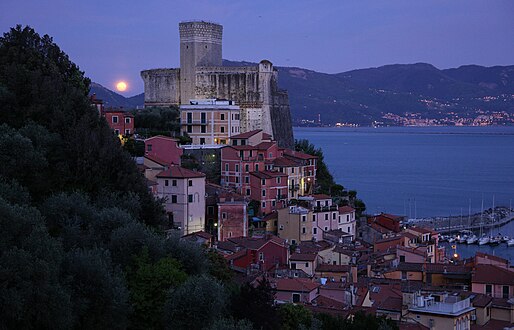 Full moon with castle and houses