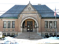 Library Hall, in Carpentersville, is individually listed on the National Register of Historic Places. Library Hall in Carpentersville, Illinois.jpg