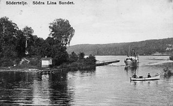 ”Södra Lina Sund” på ett vykort från 1890-talet och Linasundet i juli 2013, vy mot norr