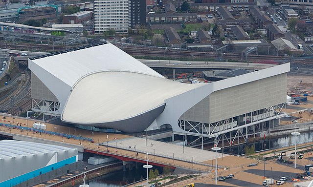 The London Aquatics Centre, designed by famed architect Zaha Hadid, hosted the swimming events during the 2012 Summer Olympics.
