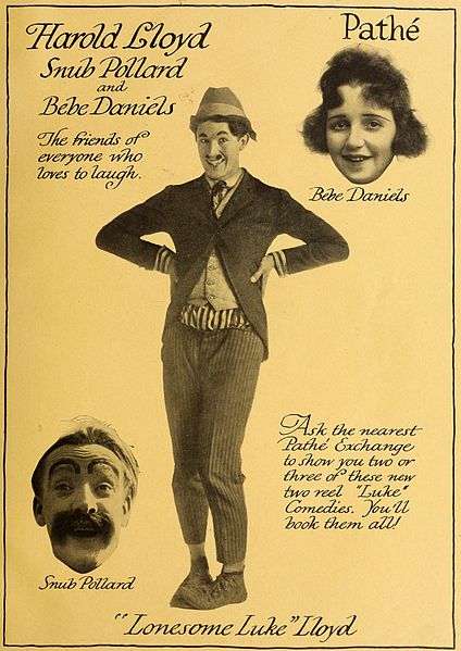 1917 advertisement featuring Lloyd as "Lonesome Luke", with Snub Pollard and Bebe Daniels