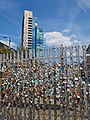 Love locks opposite Shoreditch High Street railway station in Shoreditch.