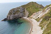 Lulworth Cove in Dorset, England in May 2021.