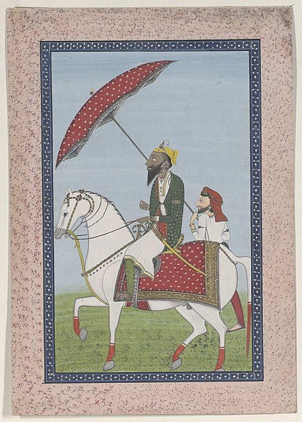 Maharaja Kharak Singh on horseback.