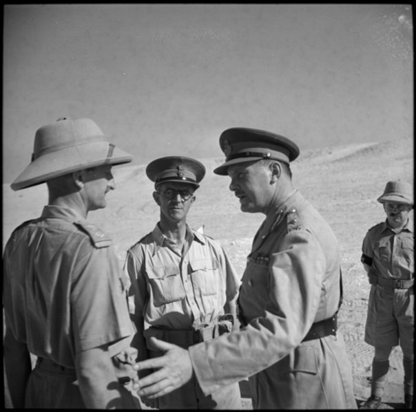 File:Maj Gen Freyberg greeted on arrival by Lt Col C Shuttleworth and Brig H E Barrowclough, Egypt.jpg