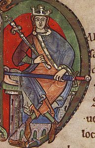 Malcolm IV, König von Schottland, Urkunde der Kelso Abbey, 1159, Initiale (Ernte Malcolm IV) .jpg