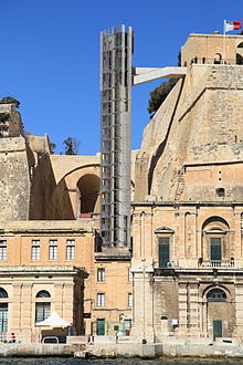 The Barrakka Lift as viewed from the Grand Harbour Malta - Valletta - Xatt Lascaris+Upper Barrakka Lift (MSTHC) 01 ies.jpg