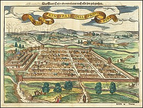 View of the Inca Cusco in 1574 by Sebastian Munster. Map of Cusco by Sebastian Munster (1574).jpg