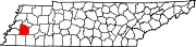 Hartă a statului Tennessee indicând comitatul Haywood