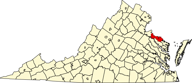 Map of Virginia highlighting Westmoreland County