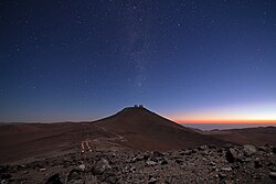 The Milky Way is visible over the Very Large Telescope, demonstrating clear atmosphere above Paranal Observatory. Mars, 2099 (ESO).jpg