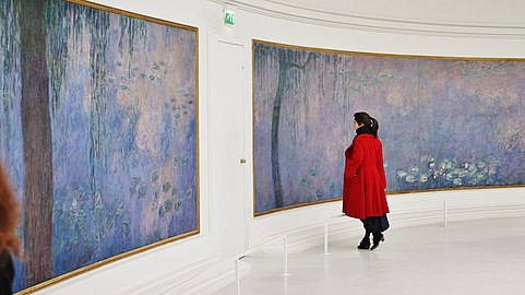 Two of the eight Water Lilies paintings by Claude Monet at the Orangerie, overlooking the Place de la Concorde