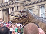 Animatronic Tyrannosaurus Rex entertaining the crowd