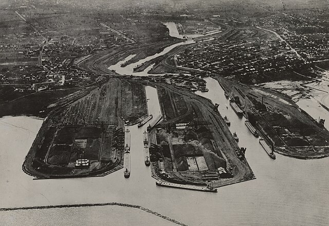 Aerial view of the Ashabula Coal Docks, 1941