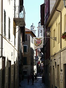 I campanili della chiesa parrocchiale da Via Cairoli, una delle principali arterie del nucleo storico