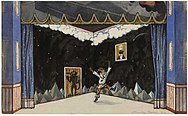 Alexandre Benois designed symbolist sets for Stravinsky's Petrushka in 1911. Petrutxca de Fokine-1911.jpg