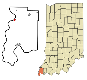 Posey County Indiana Incorporated and Unincorporated areas New Harmony Highlighted.svg