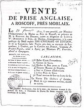 Advertising for the auction of the prize Chelmers of London, brig captured by the French privateer Junon in 1810. Privateer prize auction.jpg