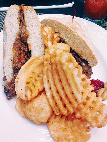 Sandwich and waffle fries