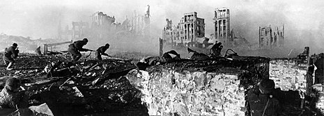 The Battle of Stalingrad is considered by many historians as a decisive turning point of World War II. RIAN archive 44732 Soviet soldiers attack house.jpg